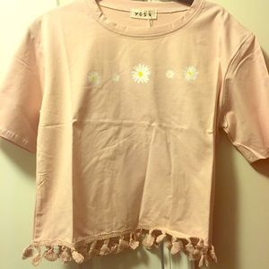 Brand new fringed Tshirt with white flower